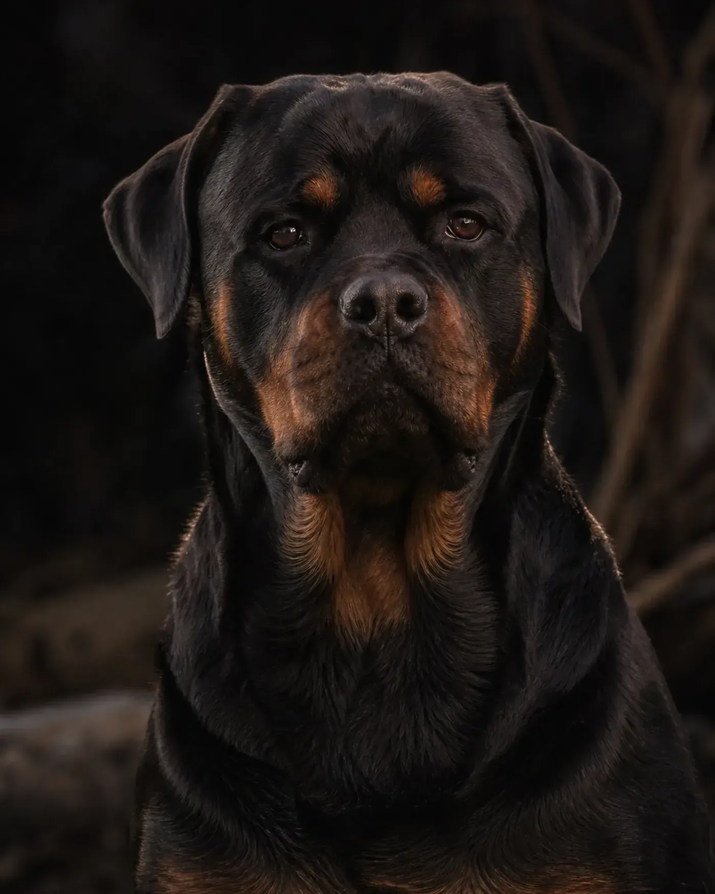 A relaxed large dog looking towards its owner outdoors.